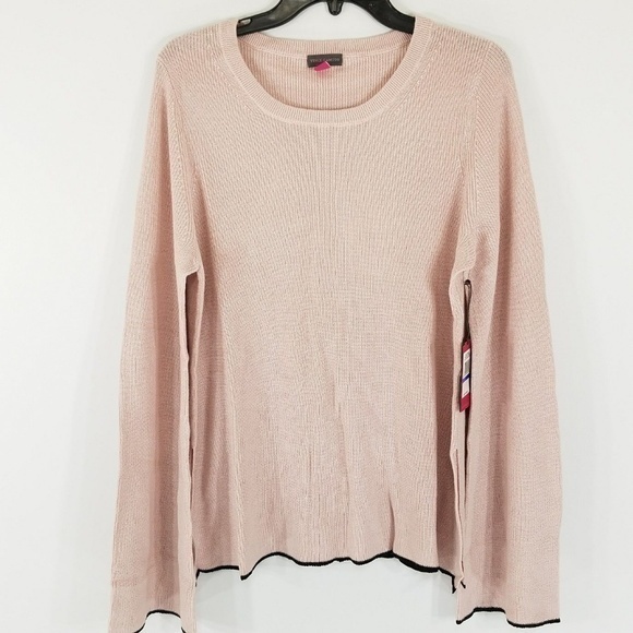 Vince Camuto Tipped Bell Sleeve Sweater Light Pink Crewneck Stretch Womens Sz XS - Picture 4 of 5